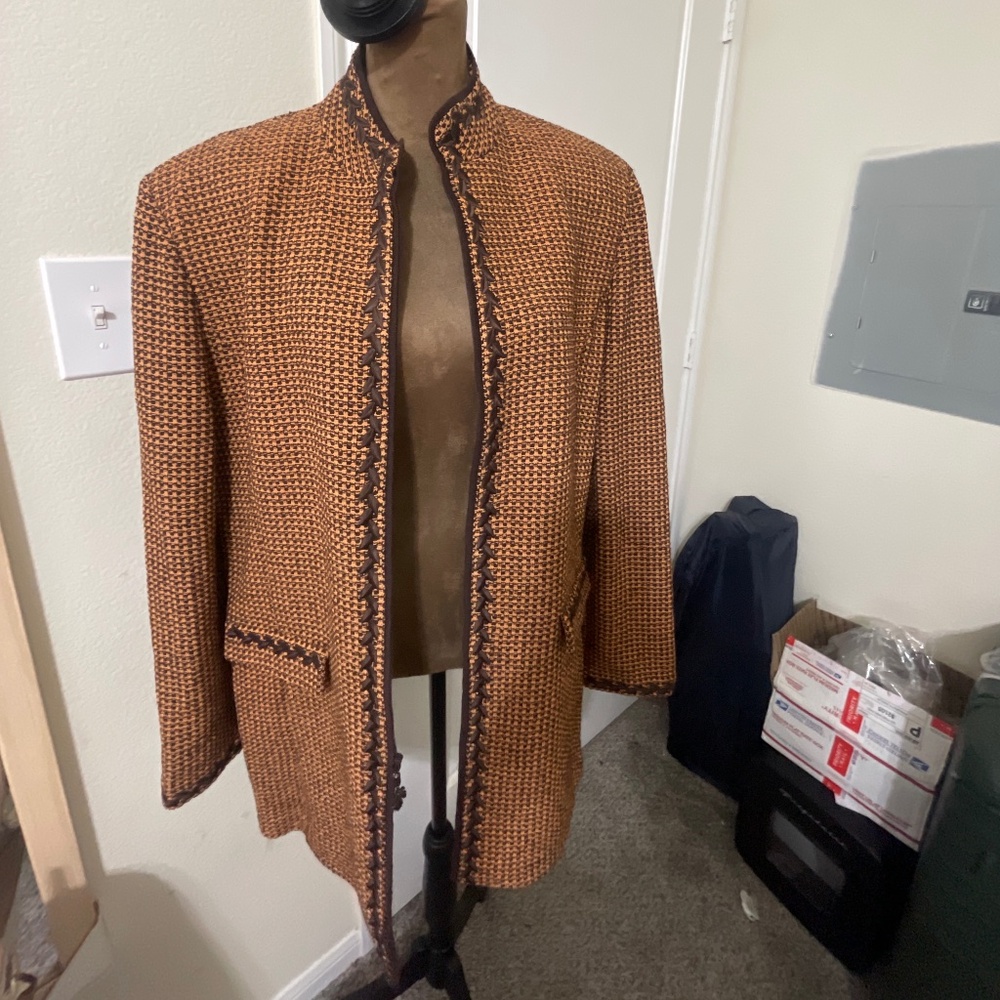 St. John Collection Brown Jacket Classic Tailored Silhouette w/ Zip Front